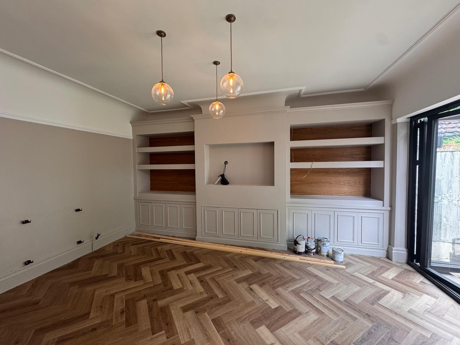 Living room alcove cabinetry